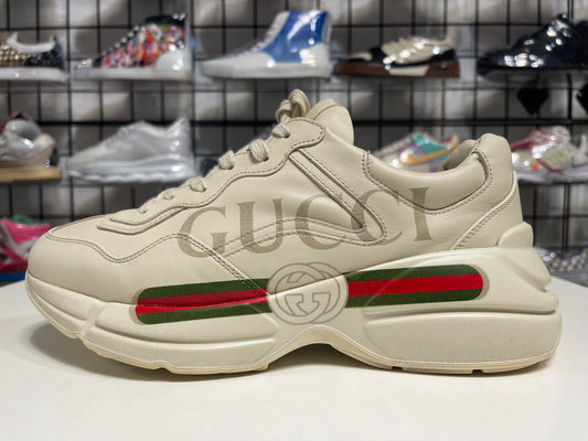 Gucci Ivory Leather Rython Logo Sneaker size 7.5G