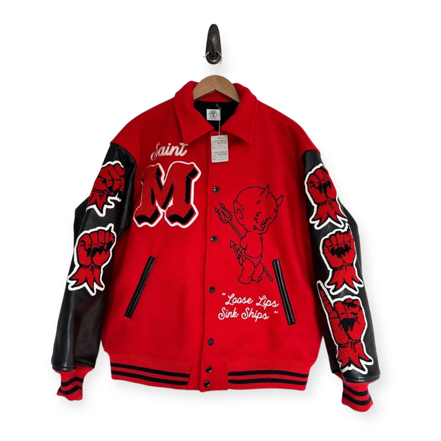 Brand New Saint Michael Wool Leather Varsity Devil Jacket Size L