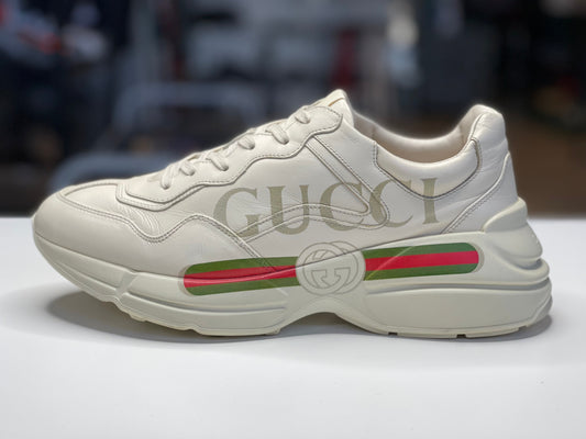 Gucci Ivory Leather Rhyton Logo Sneaker size 7G