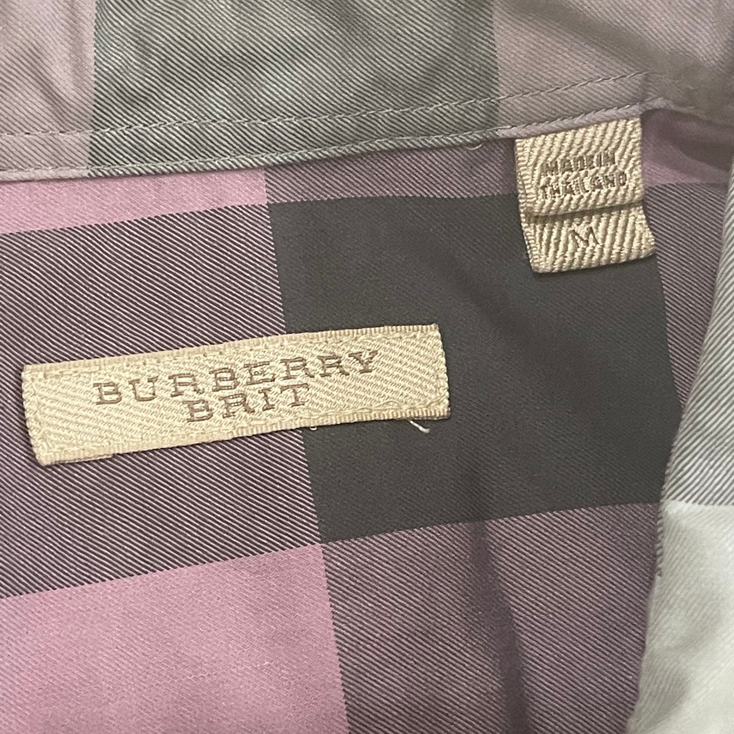 Burberry Long Sleeve Check Grey Lavender Shirt Size Medium
