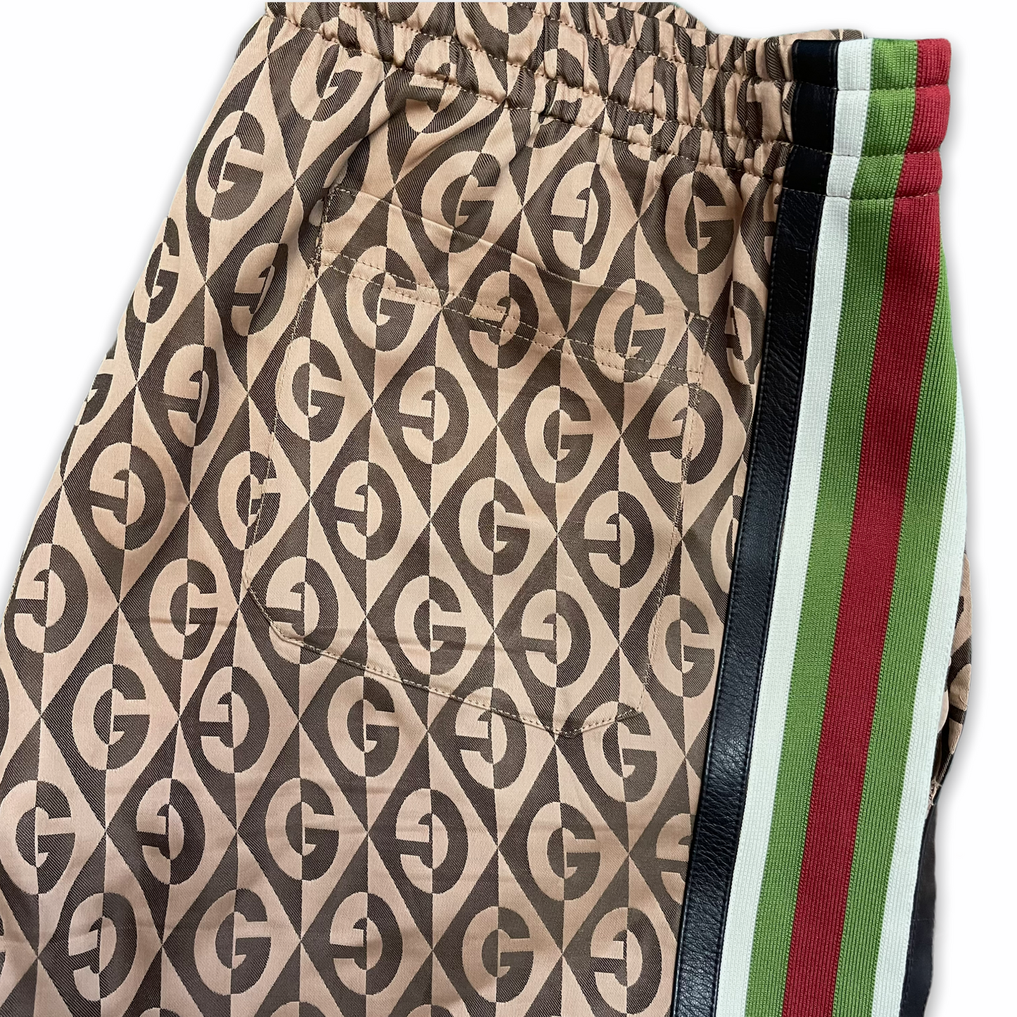 Gucci Brown Rhombus Monogram Logo Drawstring Jogger Track Pants